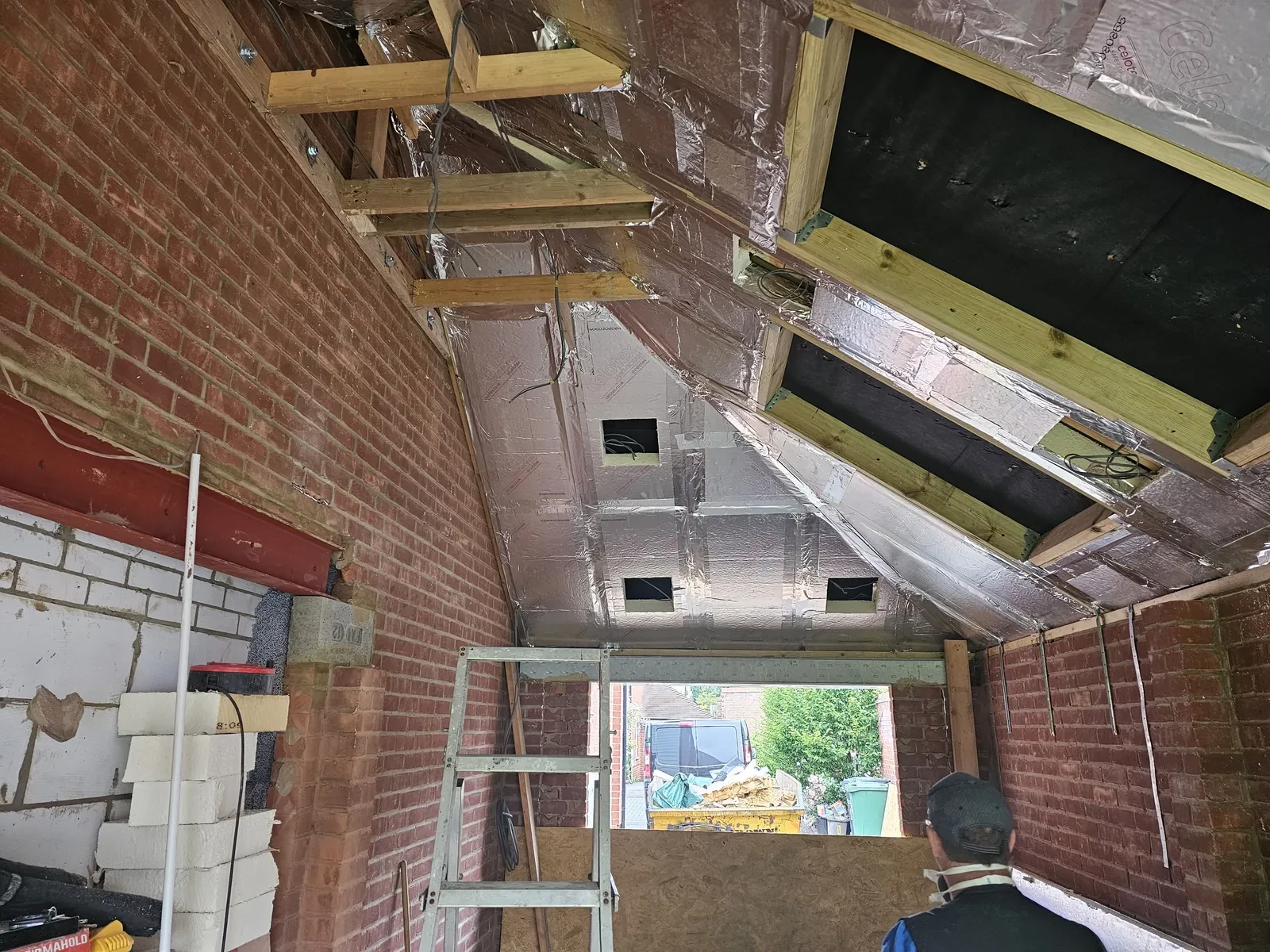 Vaulted roof structure and insulation during the Huxley Close garage conversion