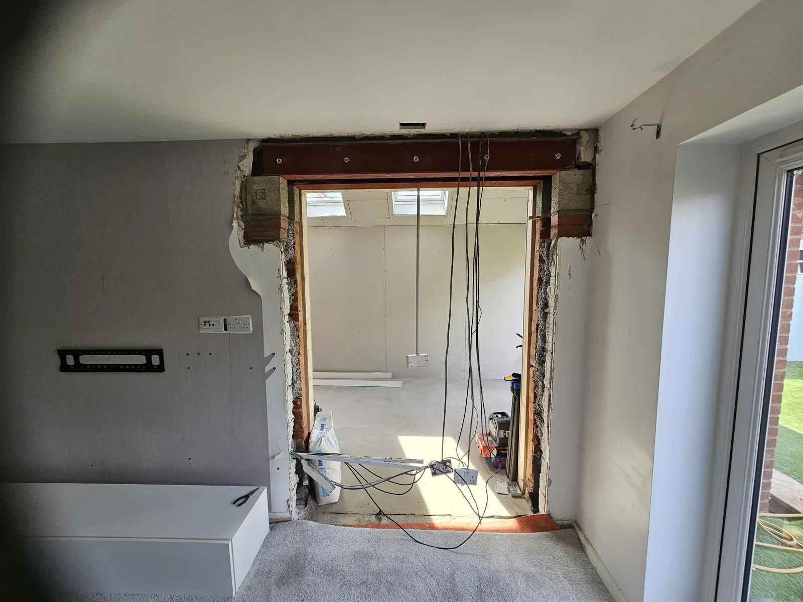 Structural steel forming the opening between garage and house at Huxley Close