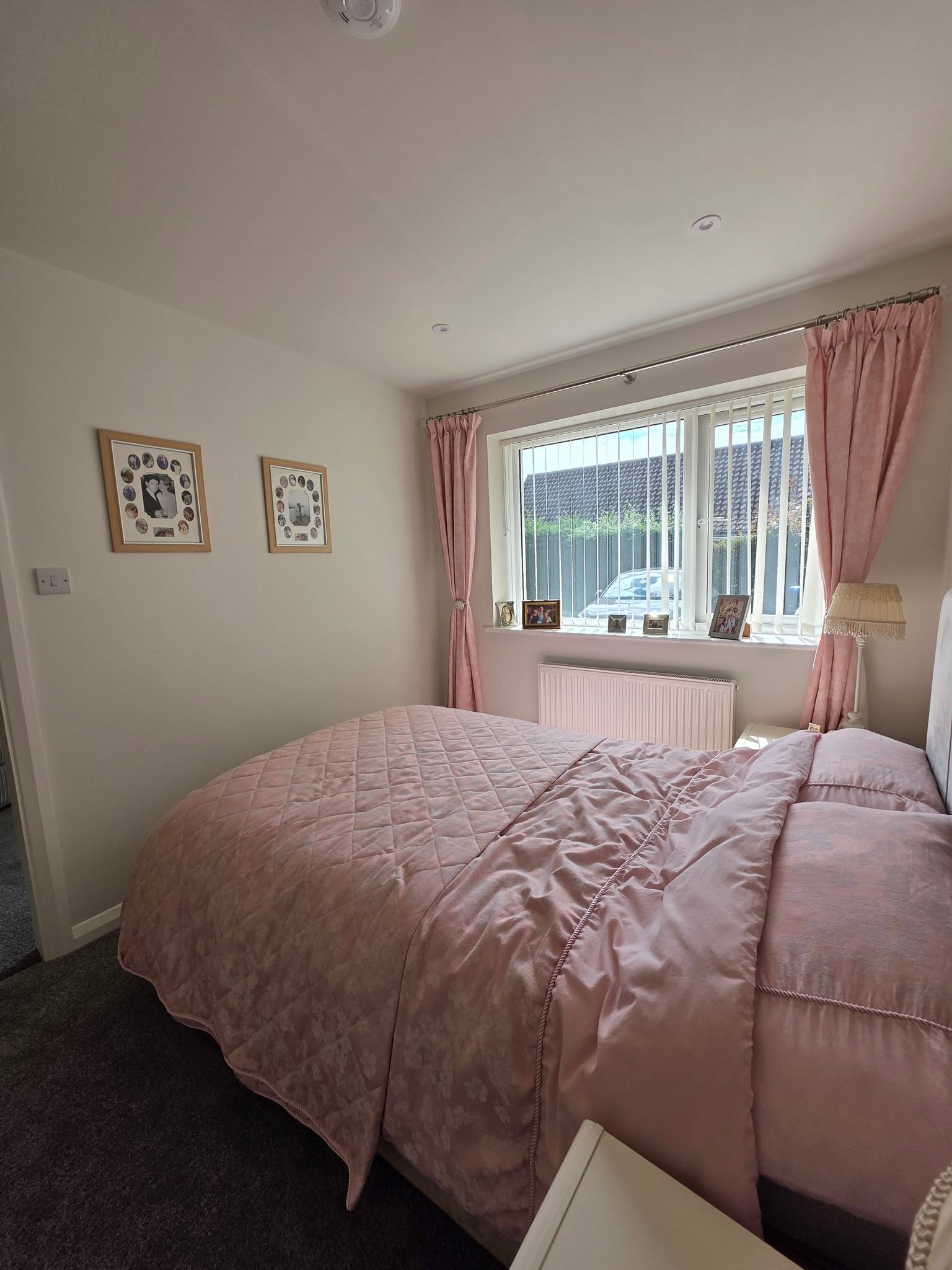 Completed annexe bedroom — new window, radiator and recessed downlights, Chelmsford