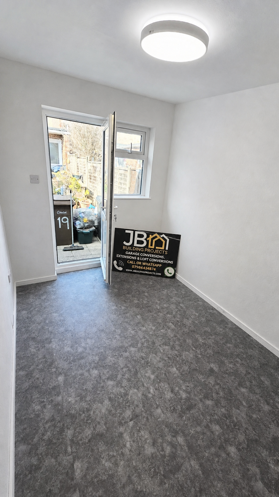 White-paint finish visualisation for a partial garage conversion in Chelmsford