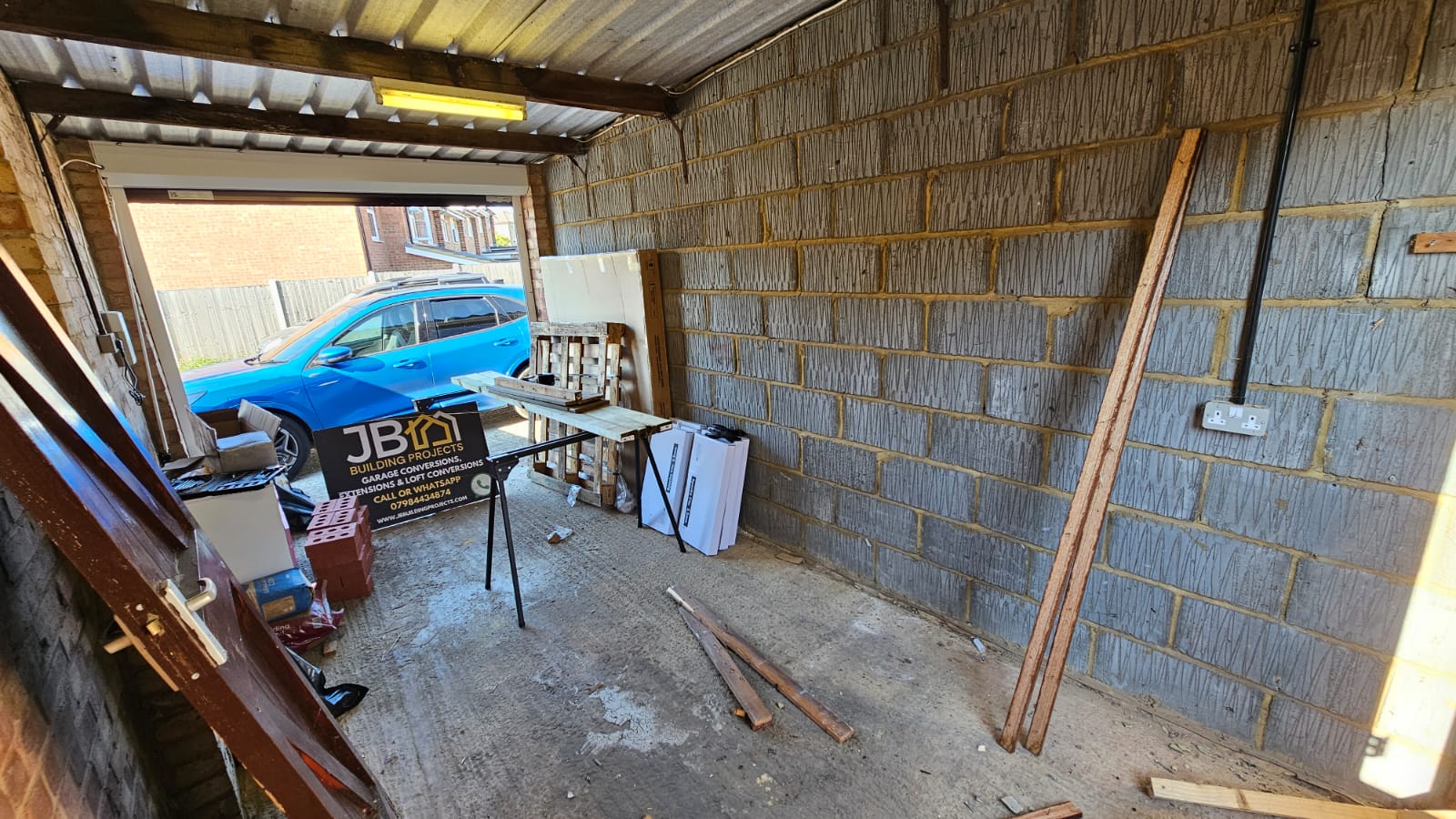 Original garage interior looking towards the retained front storage section in Chelmsford